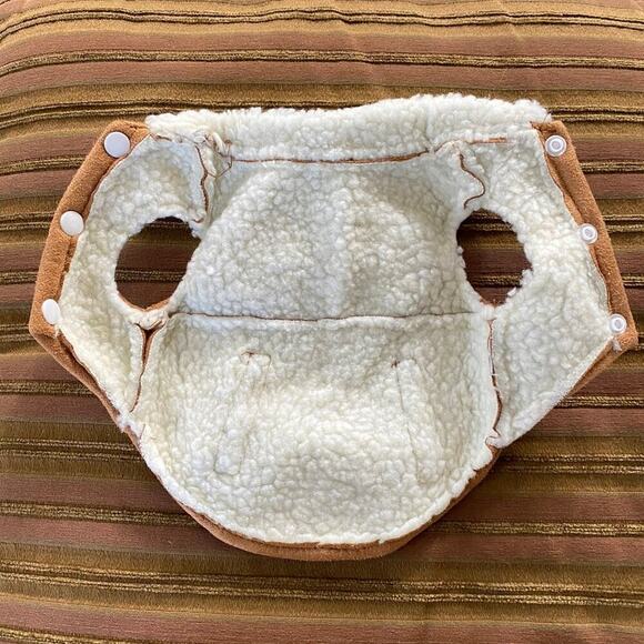 Dog Outfit Brown TAN Sherpa Fleece Pet Vest XS Boy Girl Sleeveless Snap Closure - Picture 3 of 4